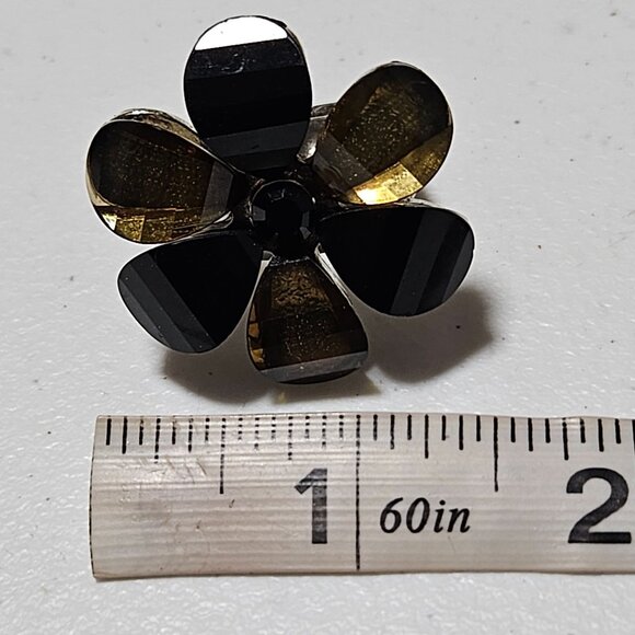 Vintage Black Gold Flower Chunky Stretch Ring Adjustable Retro Fashion Jewelry - Picture 5 of 5